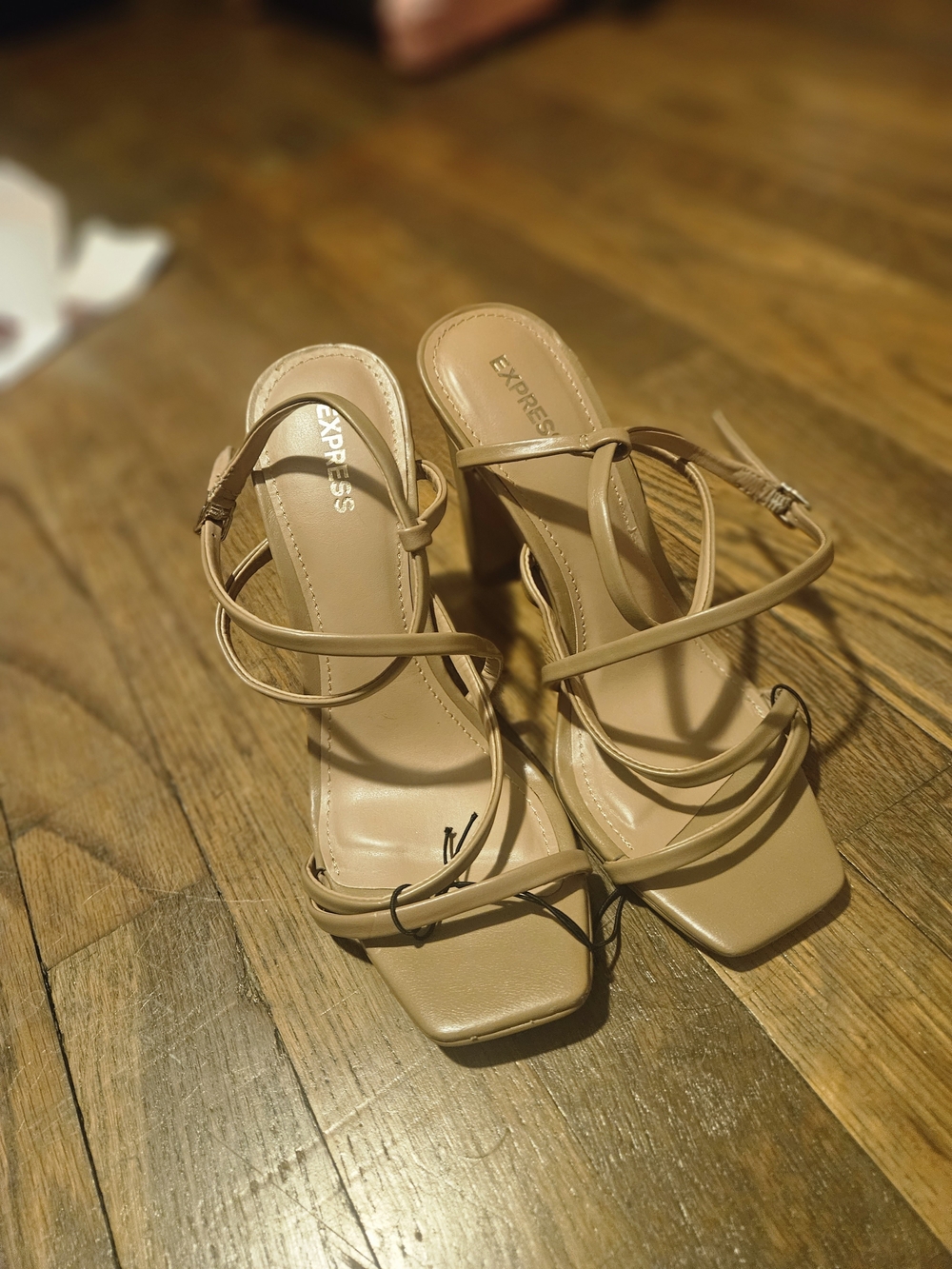 Express Neutral Tan Strappy Block Heel Sandals